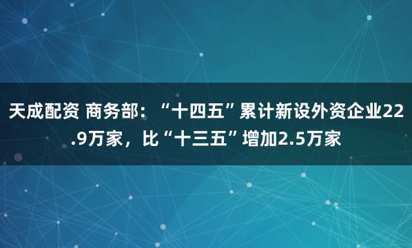天成配资 商务部：“十四五”累计新设外资企业22.9万家，比“十三五”增加2.5万家